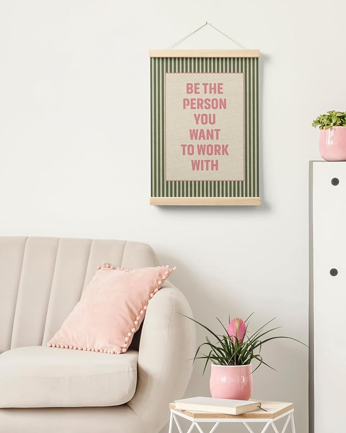 FGFK Inspirational Office Wall Art Poster Hanger Frame, Retro Pink and Green Be the Person You Want to Work with Motivational Teamwork Canvas Prints Framed Wall Decor for Office Workplace, 12x16 Inch