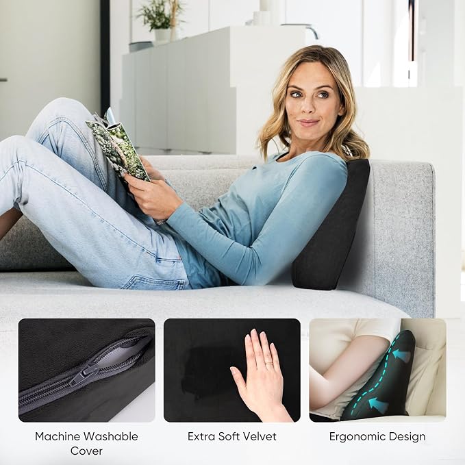 Lumbar Support Pillow for Recliner and Couch, Ergonomic Back Support Pillow | Dual-Layer Memory Foam, Soft Velvet Cover, Lower Back Pain Relief, Back Cushions for Recliner, Sofa & Gaming Chair