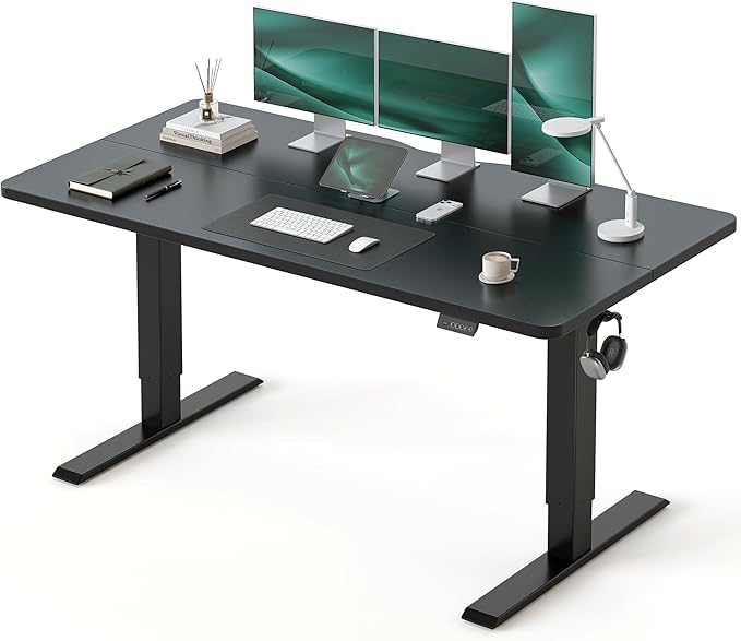 CubiCubi Standing Desk, 55 x 28 Inches Electric Height Adjustable Computer Desk, Sit Stand up Home Office Desk with Memory Presets, Black