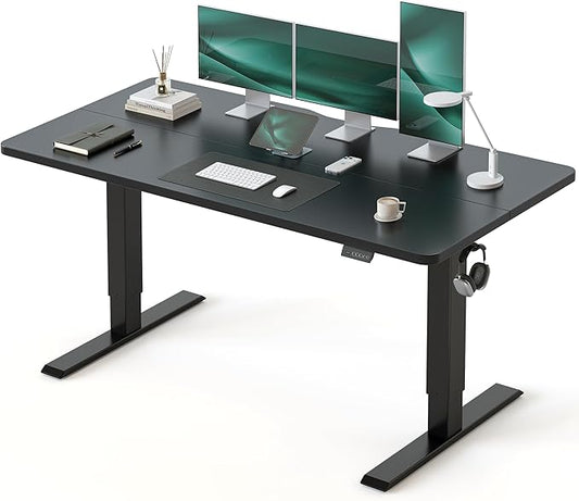 CubiCubi Standing Desk, 55 x 28 Inches Electric Height Adjustable Computer Desk, Sit Stand up Home Office Desk with Memory Presets, Black