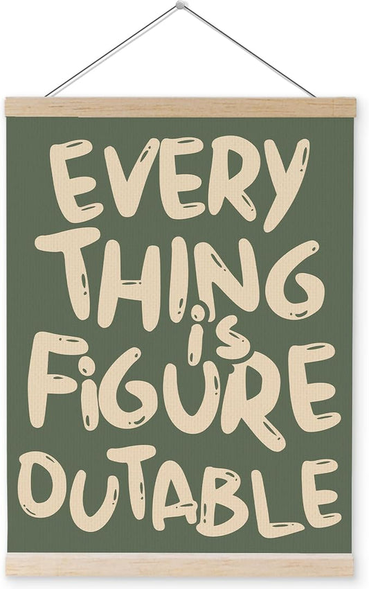 YQDEJ Everything is Figureoutable Inspirational Wall Art Poster Hanger Frame, Positive Affirmations Wall Decor, Motivational Wall Art for Home Office Classroom, 16x24 Inch