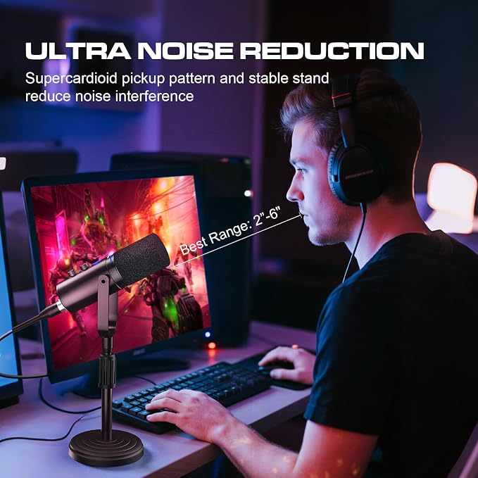 PUPGSIS Podcast Dynamic Microphone, XLR/USB Recording PC Microphones for Broadcast, Podcast, Recording, Gaming & Streaming, Studio Mic with Mute, Headphone Jack, Monitoring Volume Control, Windscreen