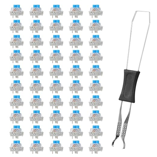 50 PCS Keyboard Switch Blue Mechanical Keyboard Switches 3 Pin Pre-Lubricated Clicky Switches with Remover Tool Dustproof and Waterproof Keyboards Accessories for Mechanical Gaming Keyboards