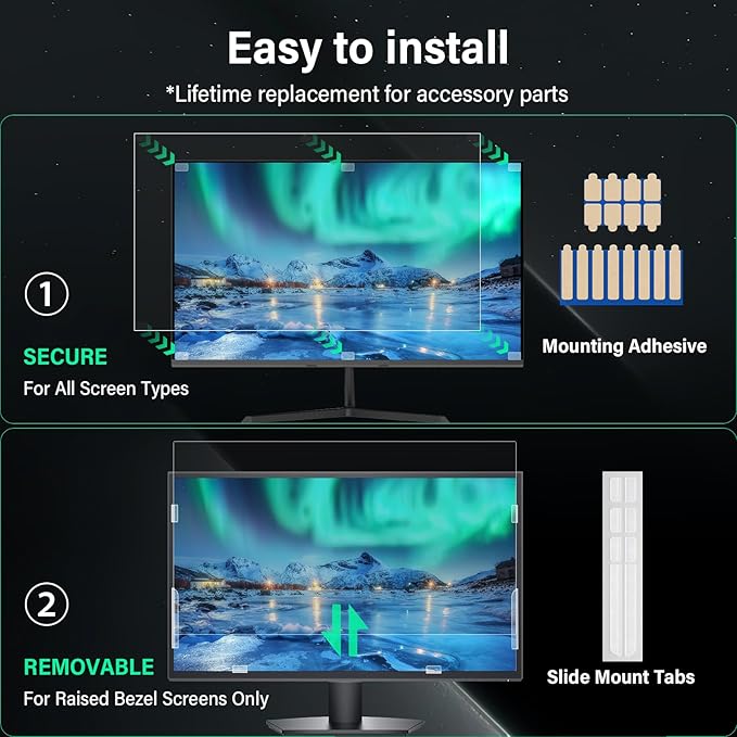 [2 Pack] 23.8 Inch Computer Privacy Screen for 16:9 Aspect Ratio Widescreen Monitor, Eye Protection Anti Glare Blue Light Computer Monitor Privacy Filter, Removable 23.8 in Protector Film