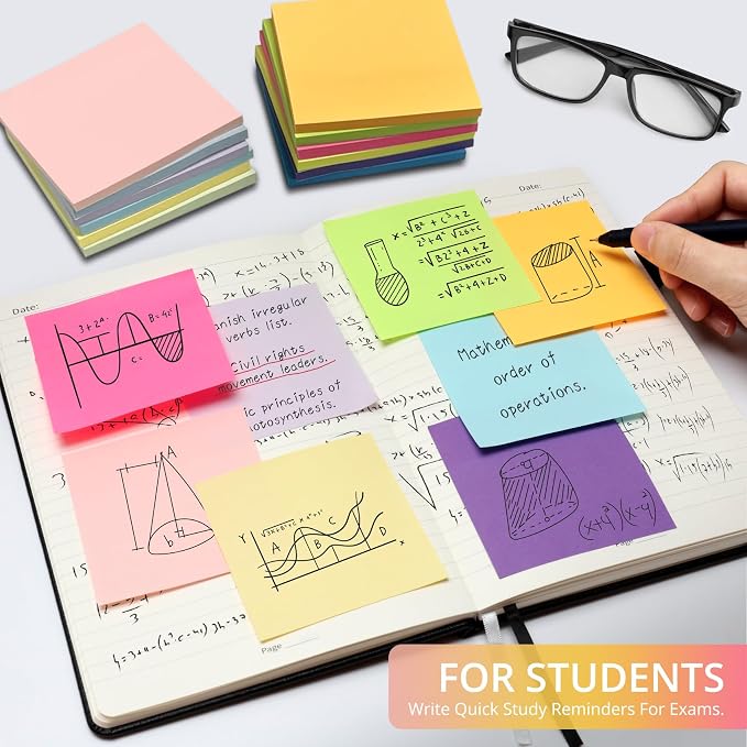 Sticky Notes, 72 Pads, 3x3 Inches Self-Stick Note Pads, Perfect for Office, Study, and Daily Life Organization - Bright