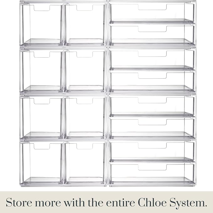 STORi Stackable Desk Drawer Organizer, Clear Pen Pencil Makeup Brush Holder for Desktops and Vanities, 4 Wide Drawers (Made in USA)