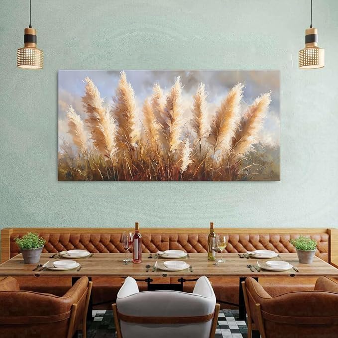 Vintage Boho Reed Canvas Wall Art Abstract Nature Plant Wall Decor Minimalist Botanical Prints Pictures Dried Reeds Flowers Poster Painting Artwork for Living Room Bedroom Home Decoration 30x60"