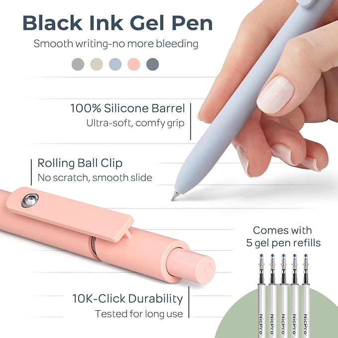 Nicpro 50PCS Aesthetic School Supplies with Cute Pencil Case, 5 Quick Dry Black Ink Pens, 12 Pastel Highlighters, 6 Mechanical Pencil 0.5, 0.7, 0.9 & 2.0 mm for Students Stationary College Essentials