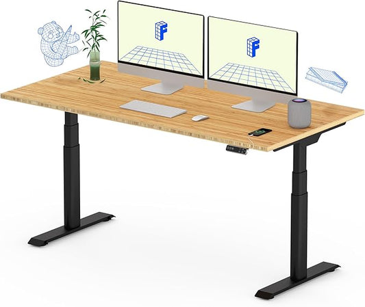 FLEXISPOT E6 Pro Oval Leg Dual Motor 3 Stages Bamboo Whole-Piece Electric Standing Desk 55x28 Inch Board Height Adjustable Electric Sit Stand Up Desk (Black Frame + Bamboo Whole-Piece Desktop)