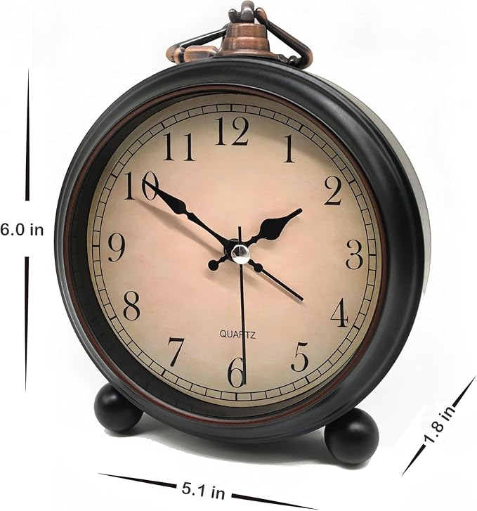 TooTa Vintage Retro Analog Alarm Clock, 4.5 inch Super Silent Non Ticking Small Clock with Night Light, Battery Operated, Simply Design, for Living Room, Bedroom, Bedside, Desk, Gift Clock (Arabic)