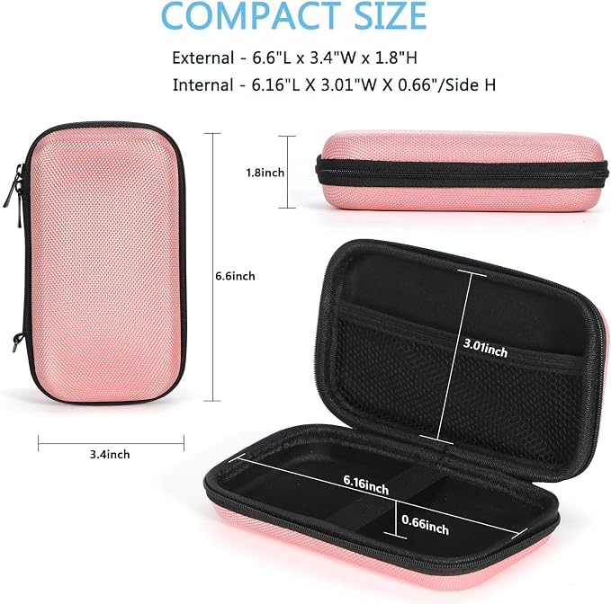 Cell Phone Carrying Case - Portable Hard EVA Charger Case - High Protection Small Zipper Travel Pouch Storage Bag Electronic Organizer for Battery, GPS, Hard Drive, Charging Cable, Cord - Pink