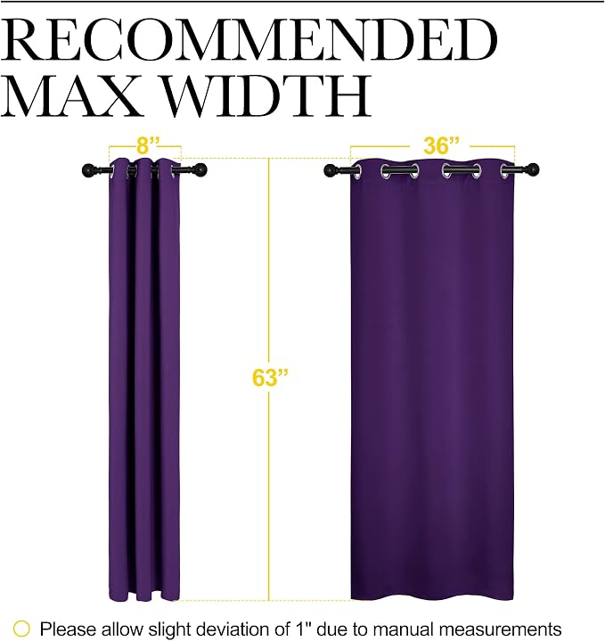 NICETOWN Triple Weave Home Decoration Thermal Insulated Solid Ring Top Blackout Curtains/Drapes for Bedroom(Set of 2, 42 x 63 Inch, Royal Purple)