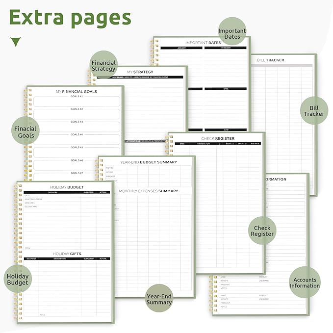 Budget Planner - Monthly Budget Book with Expense Tracker Notebook, Undated Bill Organizer & Finance Planner to Take Control of Your Money, Account Book to Manage Your Finances-Green