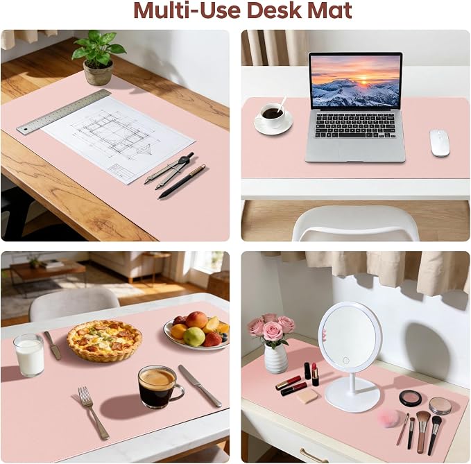 Leather Desk Pad Protector, Office Desk Mat, Large Mouse Pad, Non-Slip PU Leather Desk Blotter, Waterproof Computer Desk Writing Pad for Office and Home (Lighr Pink, 36" x 17")