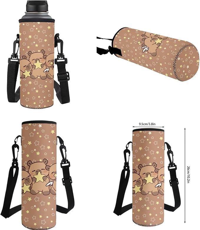 WELLFLYHOM Capybara Stars Bookbag for Girls 8-12 4 PCS School Backpack Set Kids Book Bag with Lunch Box Pencil Case Water Bottle Sleeve Back to School Supplies Gift for Kids
