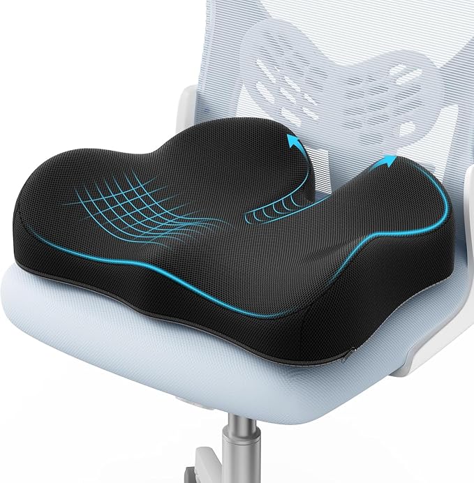 A-Pce Large Memory Foam Seat Cushion for Sciatica&Coccyx Pain, Black | Suitable for Office Chair & Car Seats, Ideal for Long Sitting at Work, Offers Lower Back Pain Relief