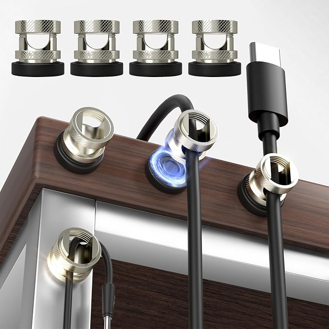 Maveek Magnetic Cable Clips 8Pcs, Stainless Steel Cord Anchor, Metal Silver | Wire Organizer USB C Charging For Home Office Under Desk Car Dash Cam, Stronger Hold Maget, Self-Adhesive & Magnetic Mount