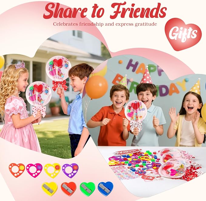Deerher Valentines Day Gifts for Kids - 28 Pack Giant Colorful Stationery Set with Valentine's Cards for School Classroom Class Party Favor - Valentine Gift Exchange for Boys Girls Toddler
