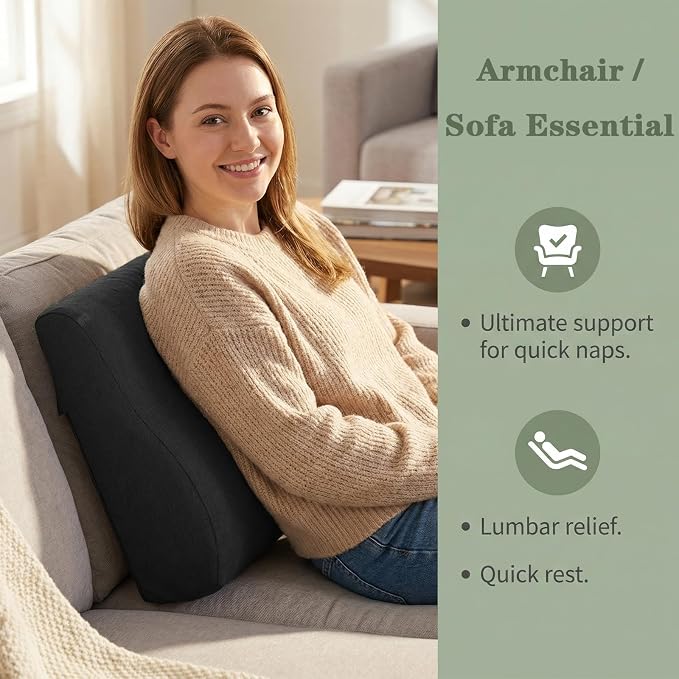 baibu Lumbar Support Pillow for Recliner, Large Memory Foam Dual-Layer Patent Design Back Support Cushion for Sofa & Gaming Chair, Ergonomic Lumbar Pillow with Machine Washable Cover, Black