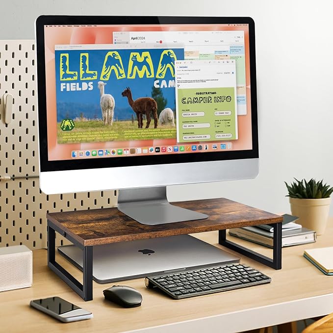 ARCOBIS 20 Inch Monitor Riser | Wood & Metal Computer Monitor Stand Riser for Desk, Rustic Brown