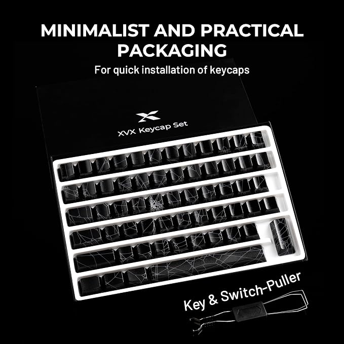 HITIME x XVX Spider Web Keycaps 60 75 100 Percent - Shine Through Keycaps w/IMD Tech, for Mechanical Keyboards, Full 118 Key Set, OEM Profile, Lines Backlit, Side Printed - Black