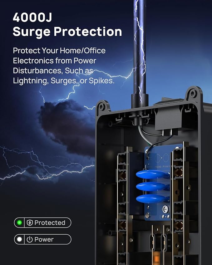 TROND Power Strip Surge Protector 10 ft Cord, 4000 Joules, ETL Listed, 13 Widely-Spaced Outlets Expansion with USB C Ports, Low-Profile Flat Plug, Wall Mount, Extension Cord, 14AWG Heavy Duty, Black