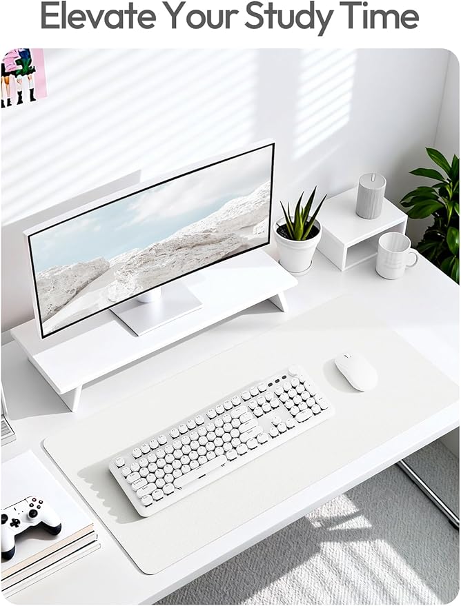 YSAGi Leather Desk Protector, Office Mat, Large Mouse Mat, Non-Slip PU Leather Blotter, Laptop Desk Pad, Waterproof Writing Pad for Office and Home (White, 35.4" x 17")