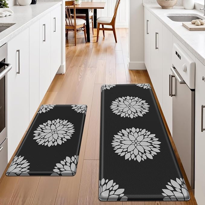 2PCS Kitchen Mats for Floor, Anti Fatigue Non-Slip Water Resistant Black Rug