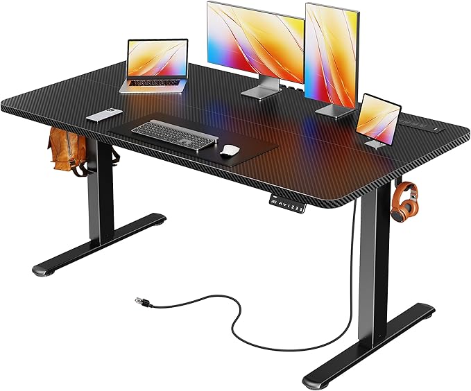 Huuger Electric Standing Desk with Power Outlets and USB-C Port, 55 X 24 Inch Height Adjustable Desk, Sit Stand Desk for Home Office, Computer & Gaming Desk with 4 Presets, Carbon Black