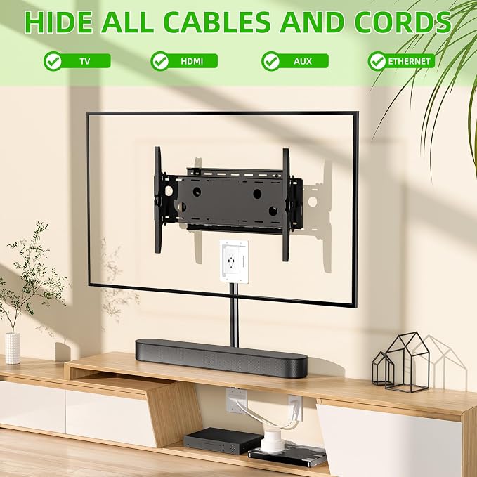in Wall Cable Management Kit with Brush Wall Plate,AC Outlets & USB-a Ports,9ft Cord,Hide Cords Recessed Wall Outlet for TV Cable Management,HDMI Cables and Home Theater Systems