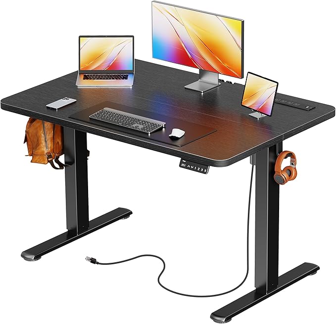 Huuger Electric Standing Desk with Power Outlets and USB-C Port, 39 X 24 Inch Height Adjustable Desk, Sit Stand Desk for Home Office, Computer & Gaming Desk with 4 Presets, Stable Steel Frame, Black