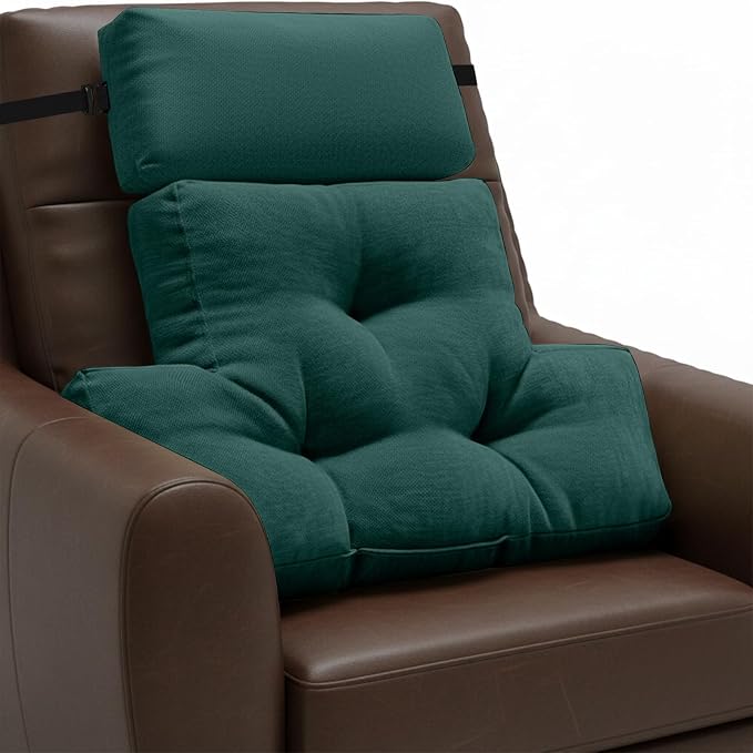 2-Piece Neck Pillow Lumbar Support Cushion for Recliner, Ergonomic High-Density Foam Backrest with Adjustable Headrest, Soft Comfy Back Support for Office Chair, Sofa, Couch, Pain Relief (Green)