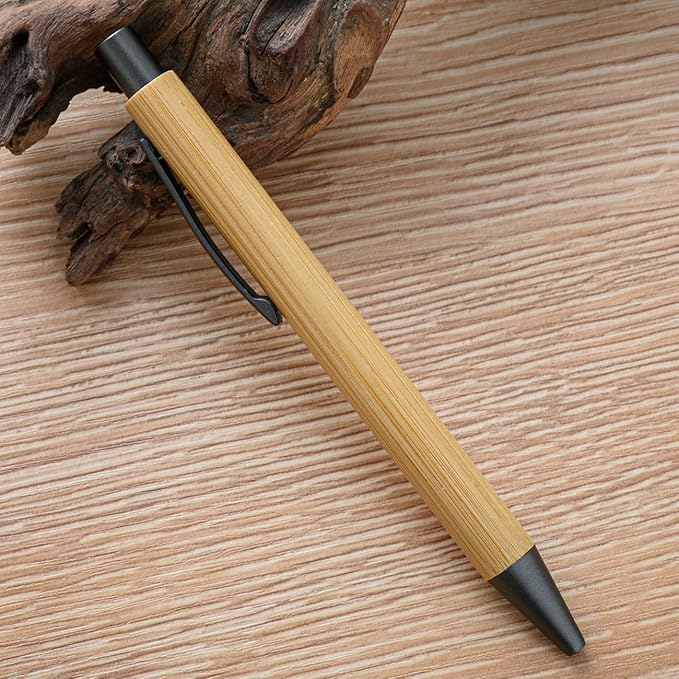 Gullor Natural Bamboo Retractable Ballpoint Pen, Sustainable Pens for Journaling Writing Office Supplies Eco Friendly Pens, 10 Pieces