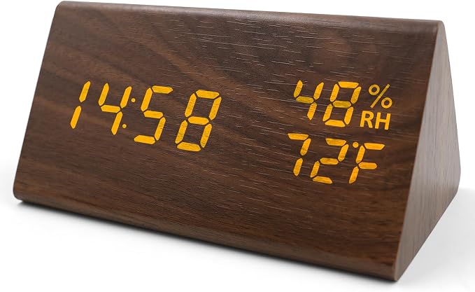 Wooden Digital Alarm Clocks for Bedrooms - Electric Desk Clock with Large Numbers, USB Port, Loud Alarm for Heavy Sleepers, Adjustable Volume, Dimmer, Snooze, DST, Wood Décor, Adapter Powered