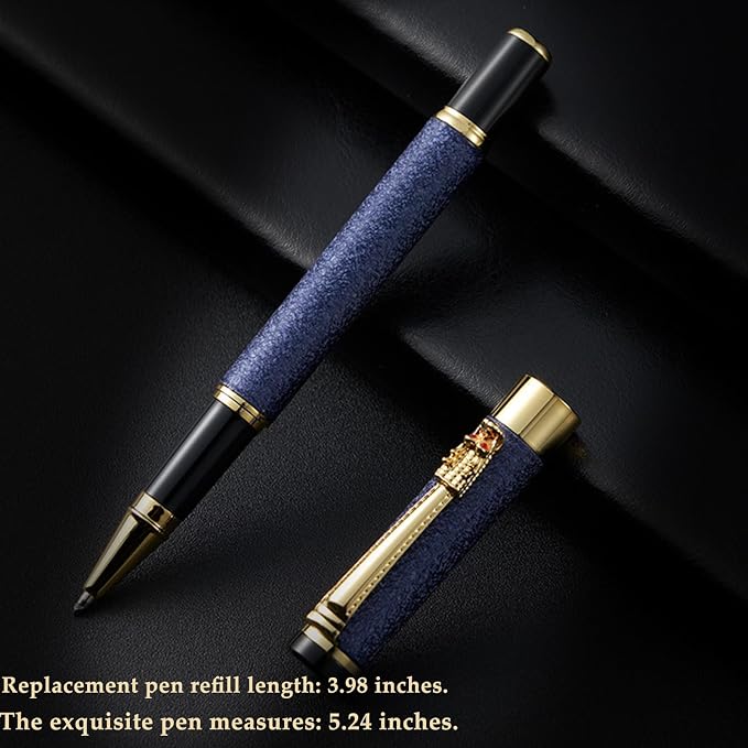 Personalized Pen | Fancy Writing Pen with Black Lacquer & Real Gold Plating | Executive Office Pen, Premium Gift Set for Men & Women | Nice Pens for Writing & Professional Use (Blue)