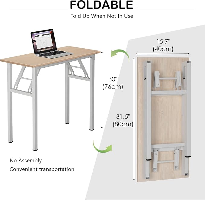 Need Small Desk, 31.5 x 15.7 Inches No Assembly Foldable Writing Table,Sturdy and Heavy Duty Folding Computer Desks for Small Space/Home Office/Dormitory AC5AW(80 * 40)
