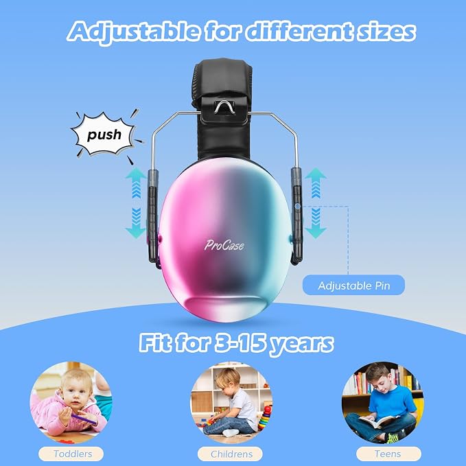 ProCase Kids Noise Cancelling Headphones, Kids Ear Protection Monster Jam Truck, Fireworks Hearing Protection Noise Reduction, Noise Canceling Earmuffs for Sensory Autism Toddler Children -Blue Pink