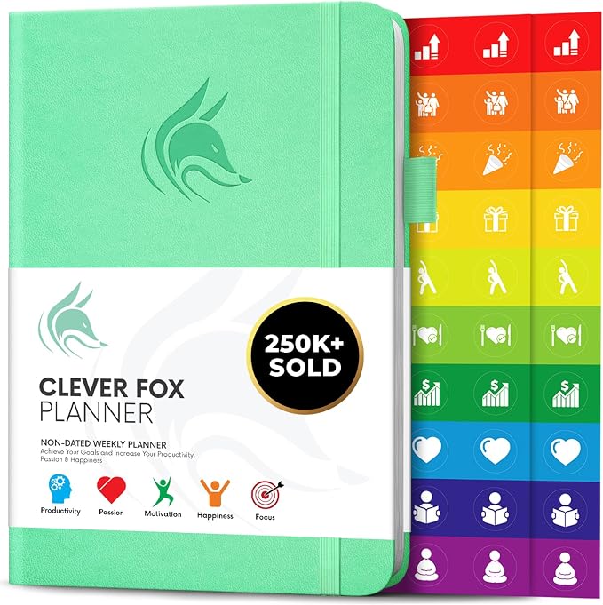 Clever Fox Planner – Undated Weekly & Monthly Planner for Productivity, Time Management & Goals – Organizer Journal – A5 (Mint)