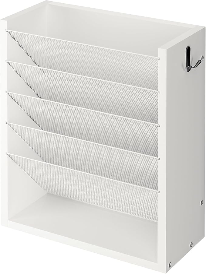 Creso hom Mail Organizer Wall Mounted, Mail Sorter with 2 Key Hooks, 6-Slot File Organizer for Wall or Desk, Wood Letter Holder Envelopes Bills Accessories for Home Office, White