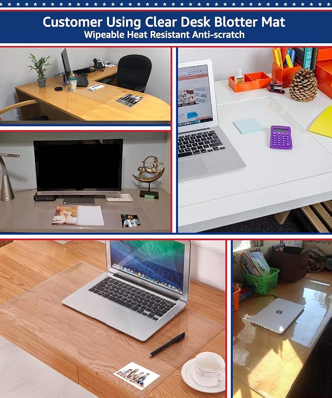 Easy Easy Life Clear Desk Mat Pad 14’’x24’’ Transparent PVC Desk Blotter Plastic Vinyl Desk Pad on Top of Desks Waterproof Writing Desk Pad Table Cover Protector Mat with Mouse Pad for Office Desktop