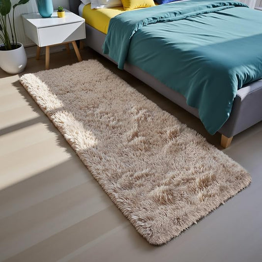 Soft Runner Rugs for Bedroom, Beige 2x6 Area Rugs Fluffy Rug Shag Area Rug Carpet, Bedside Rug for Living Room Bedroom Room Home Decor