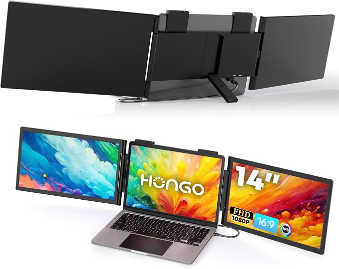 HONGO Laptop Screen Extender -Portable Monitor with Dual Screen 14" -Laptop Monitor Extender Compatible with Windows Mac for Travel Work Fits 14"-16" Laptops
