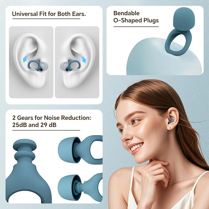 Ear Plugs for Sleeping, 25-29dB Soft Silicone Ear Plugs for Side Sleepers | Moldable Sleeper Friendly Design, Reusable Comfortable Earplugs for Snoring, Travel, Study, Focus, Airplane, Festivals