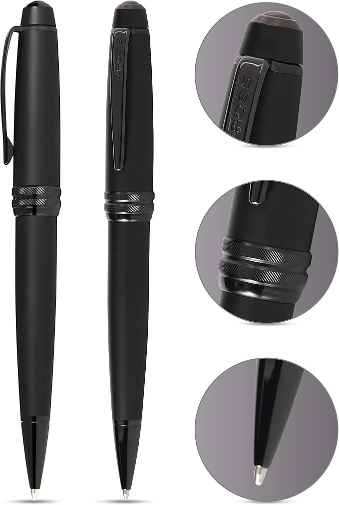 Cross Bailey Matte Black Lacquer Rollerball Pen - Refillable Pen for Smooth Writing - Well-Balanced, Distinctive Design - Easy Handling - Comfortable Grip - Gift-Ready Black Ink