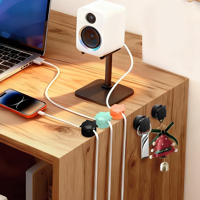 Rotatable Cable Clips, 8 Pack Cord Holder for Nightstand Black | Self-Adhesive Cord Clips, Dorm Room Essentials, Cable Holder for Cords, Cord Management for Desk Office Car Wall