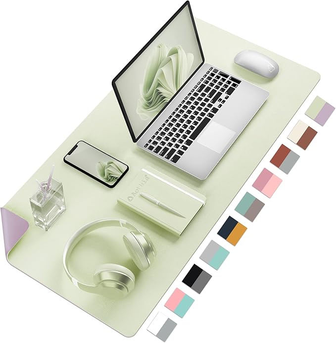 Aothia Double-Sided PU Leather Desk Pad - Non-Slip Large Mouse Pad & Desk Mat for Office, Home - Waterproof, Easy to Clean, Durable Dual-Sided Surface (23.6"x13.7", Matcha Green)