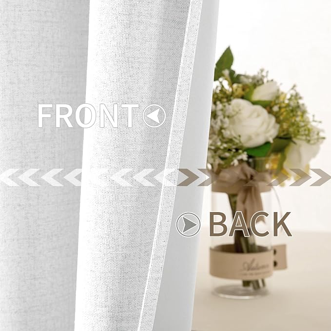 MIULEE Linen Textured Curtains for Bedroom Solid 100% Blackout Thermal Insulated Bright White Grommet Room Darkening Curtains & Drapes Luxury Decor for Living Room 52 x 45 Inch (2 Panels)