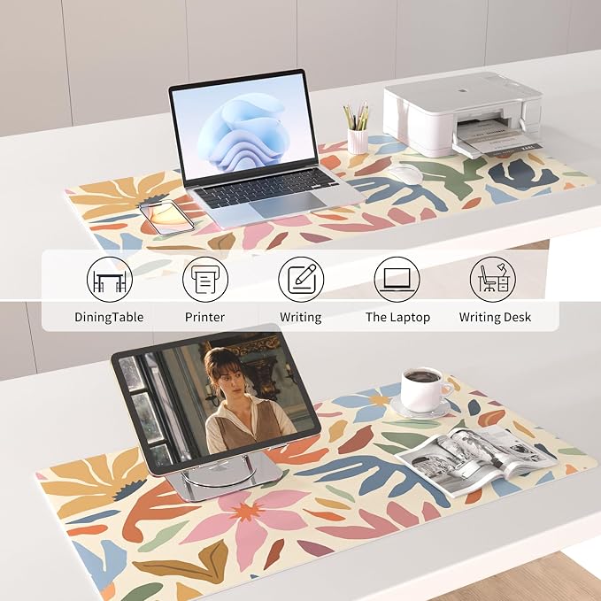 Colorful Star Abstract Floral Large Mouse Pad, Waterproof Office Desk Mat, Non-Slip Gaming Mouse Pad, XXL PC Laptop Protector Pads, PU Leather Desk Writing Pads for Office Home, 31.5" x 15.7"