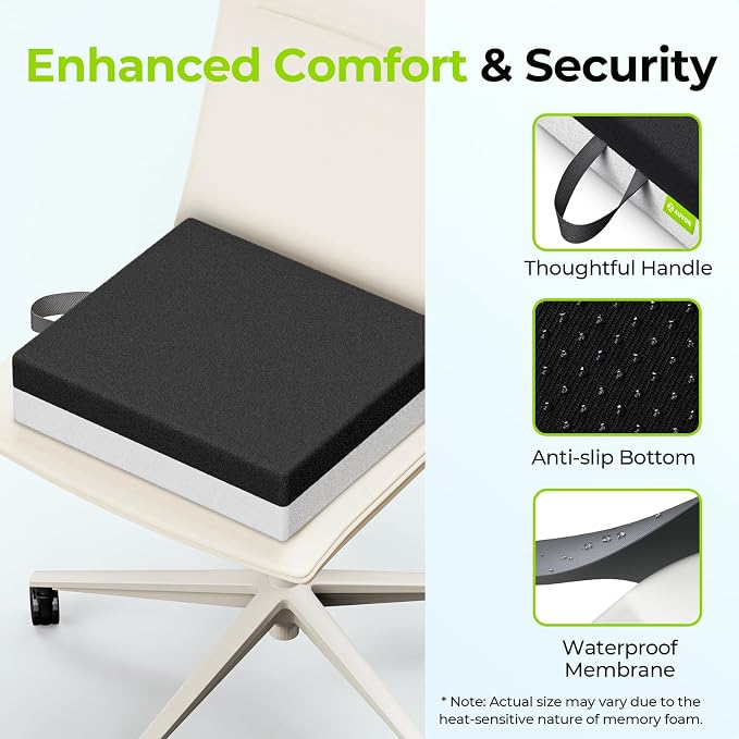 AUVON Ventilation Seat Cushion with Innovation Heat Dissipation Design, Wheelchair Cushion with Supportive Memory Foam, Waterproof & Anti-Slip Cover, Improve Lower Back & Tailbone Comfort