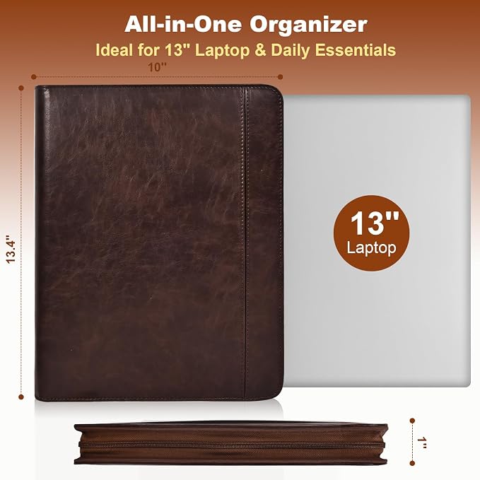 Leather Portfolio for Men and Women – Business Binder Portfolio, Professional Organizer for Men and Women, Christian Gifts, Laptop & iPad Case, Bible Notepad Holder (Brown) | Christian Leather Portfolio for Men